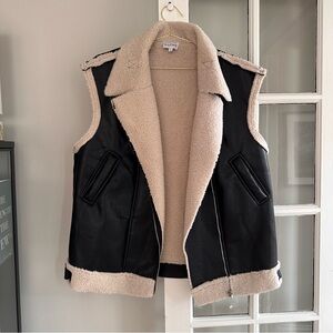 SNDEYS Faux Leather & Shearling Vest in Black and Cream, Size XL